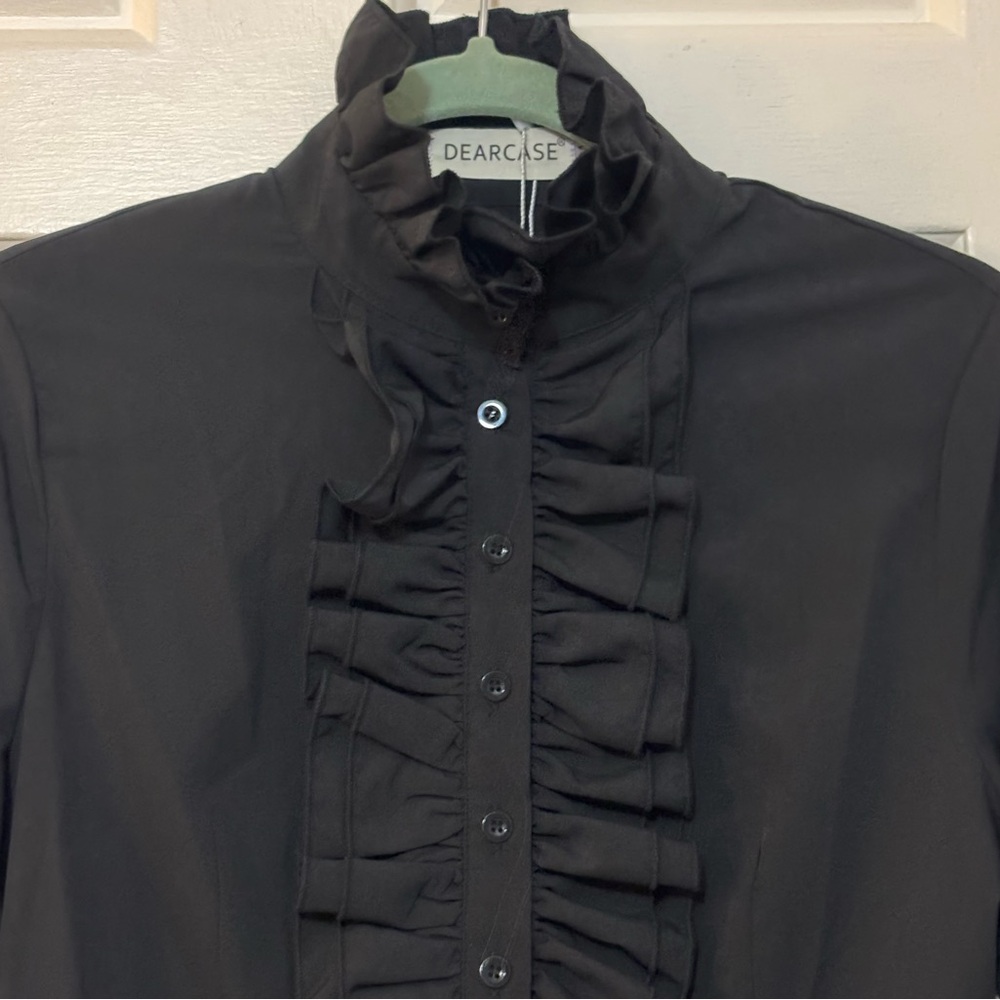 NWT Black Victorian Ruffle Button Down - Picture 4 of 7
